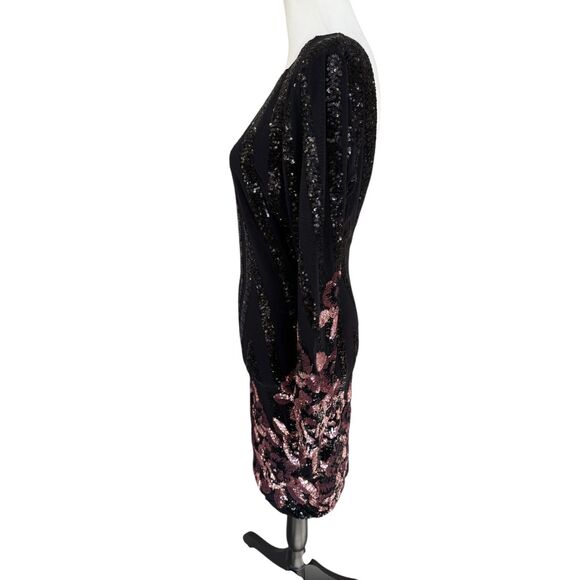 Dress The Population $398 Bodycon Rose Sequined V-Neck Whimsigoth Party Dress L - Picture 6 of 16
